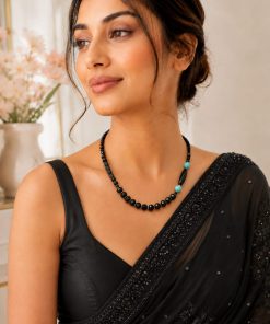 Handcrafted Black Spinel & Turquoise Agate Necklace – 50 cm