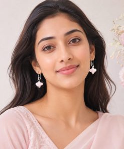 Handmade Rose Quartz Flower Earrings – 4 cm