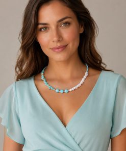 Natural Turquoise & White Agate Necklace – 45 cm
