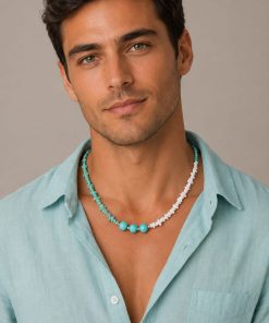 Natural Turquoise & White Agate Necklace – 45 cm
