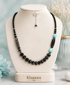 Handcrafted Black Spinel & Turquoise Agate Necklace – 50 cm