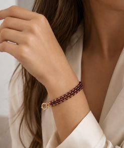 Handmade Amethyst Flower Bracelet – Natural Stone & Steel