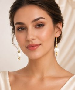 Handmade White Agate Earrings – Silver & Golden Color