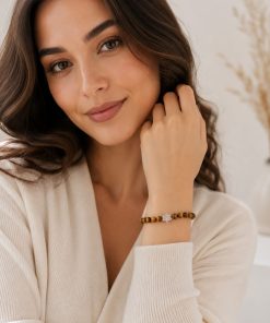 Handmade Tiger Eye Bracelet with Hamsa Charm
