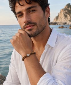 Handmade Tiger Eye Bracelet with Hamsa Charm