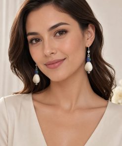 Handmade Drop Earrings with Blue-Violet Opal & White Coral