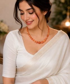 Handcrafted Sunstone Necklace with Stainless Steel Details – 48 cm
