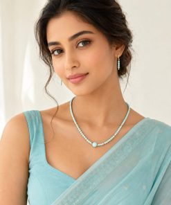 Handcrafted Turquoise Paste & Steel Necklace – 45 cm + Free Matching Earrings 🎁