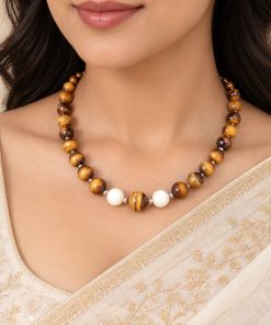 Necklace – Elegant Steel  Tiger Eye Stone