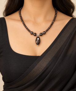 Handmade Black Spinel & Onyx Necklace – Steel Details ❤️✨
