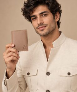 Man holding a genuine leather men's wallet