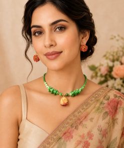 Handmade Natural Green Agate Necklace & Earrings Set