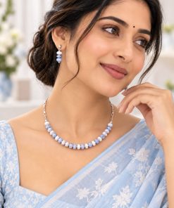 Handmade Blue Spot Jasper Necklace – 50 cm with Stainless Steel Details