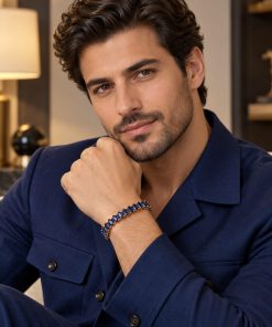 Unisex Tennis-Style Stainless Steel Bracelet with Sapphire Blue Zircon Stones