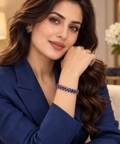 Unisex Tennis-Style Stainless Steel Bracelet with Sapphire Blue Zircon Stones