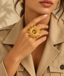 Anello Donna in Acciaio Inossidabile Dorato – Design Fiore Irregolare e Regolabile