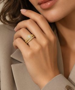 Elegant 2-Piece Stainless Steel Ring Set with Sparkling Stone Accents – Sizes 8, 9 & 10