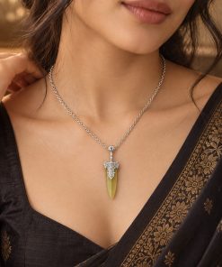Green Jade Sword Pendant Necklace – Silver-Tone Steel
