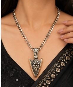 Viking Spearhead Pendant Necklace – Silver-Tone Steel