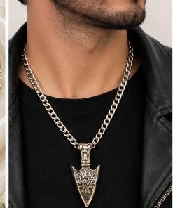 Viking Spearhead Pendant Necklace – Silver-Tone Steel