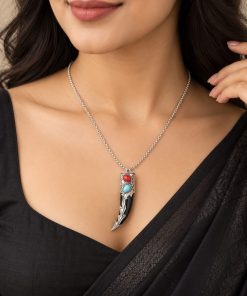 Decorative Fang Pendant Necklace – Silver-Tone Steel