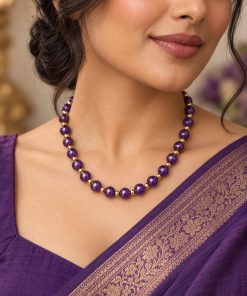 Handmade Necklace with Faceted Blue Agate & Stainless Steel Beads