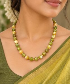 Handmade Necklace with Faceted Variegated Green Agate