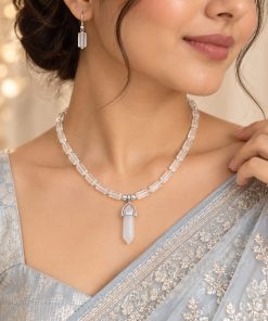 Handmade Clear Quartz Necklace with Moonstone Pendant