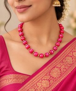 Handmade Faceted Fuchsia Agate Necklace with Stainless Steel Details