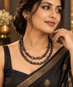 Handmade Double-Strand Natural Hematite Necklace with Stainless Steel Details
