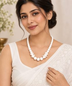 Handmade White Agate Necklace with Stainless Steel Details