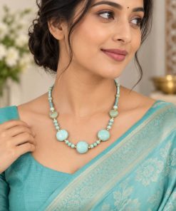 Handmade Turquoise Howlite & Turquoise Paste Necklace with Stainless Steel Details