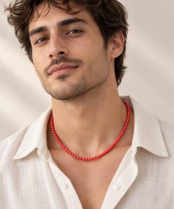 Unisex Handmade Red Agate Necklace – 45 cm