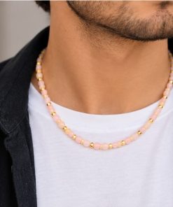 Unisex Handmade Light Rose Quartz Necklace – 45 cm