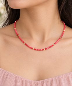 Unisex Handmade Pink Agate Necklace – 45 cm