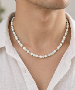 Unisex Handmade Light Green Jade Necklace – 45 cm