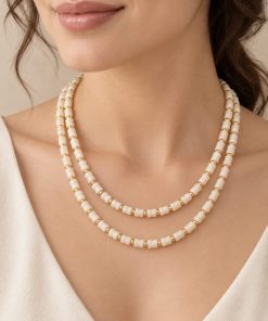 Elegant Double-Strand White Spinel Necklace with Stainless Steel Details