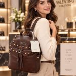 VALENTINO CREATIONS Brown Backpack – Premium Leather-Look Design | High-Quality Zips & Stud Details | Made in China