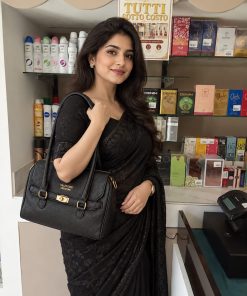 VALENTINO CREATIONS Black Handbag – Elegant Leather-Look Design | Detachable Shoulder Strap | Made in China