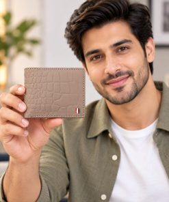 JAHASMA Genuine Leather Men’s Wallet – Light Grey | 6 Card Pockets & 3 Large Compartments
