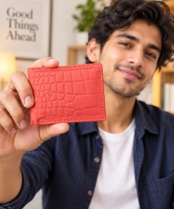 JAHASMA Genuine Leather Men’s Wallet – Coral Red | Velvet Inner Lining | 6 Card Pockets & 3 Large Compartments
