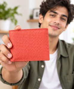 JAHASMA Genuine Leather Men’s Wallet – Bright Coral Red | Velvet Inner Lining | 6 Card Pockets & 3 Large Compartments