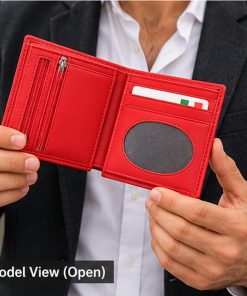 JAHASMA Genuine Leather Men’s Wallet – Bright Red | Velvet Inner Lining | 6 Card Pockets & 3 Large Compartments