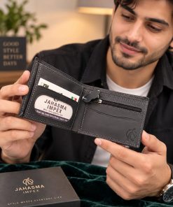 JAHASMA Genuine Leather Men’s Wallet – Black | Velvet Inner Lining | 6 Card Pockets & 3 Large Compartments