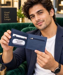 JAHASMA Genuine Leather Men’s Wallet – Blue | Velvet Inner Lining | 6 Card Pockets & 3 Large Compartments