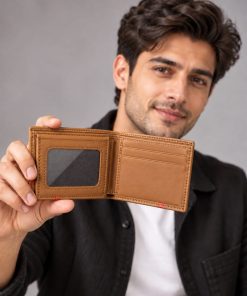 JAHASMA Genuine Leather Men’s Wallet – Camel | Velvet Inner Lining | Elegant Bifold Design