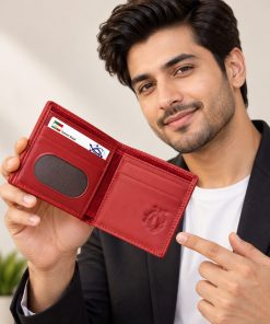 JAHASMA Genuine Leather Men’s Wallet – Bright Maroon | Velvet Inner Lining | Elegant Bifold Design